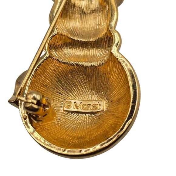 Monet Snowman Brooch Pin Gold Tone Enamel Scarf Blue Eyes Holiday Jewelry Gift - Picture 9 of 11